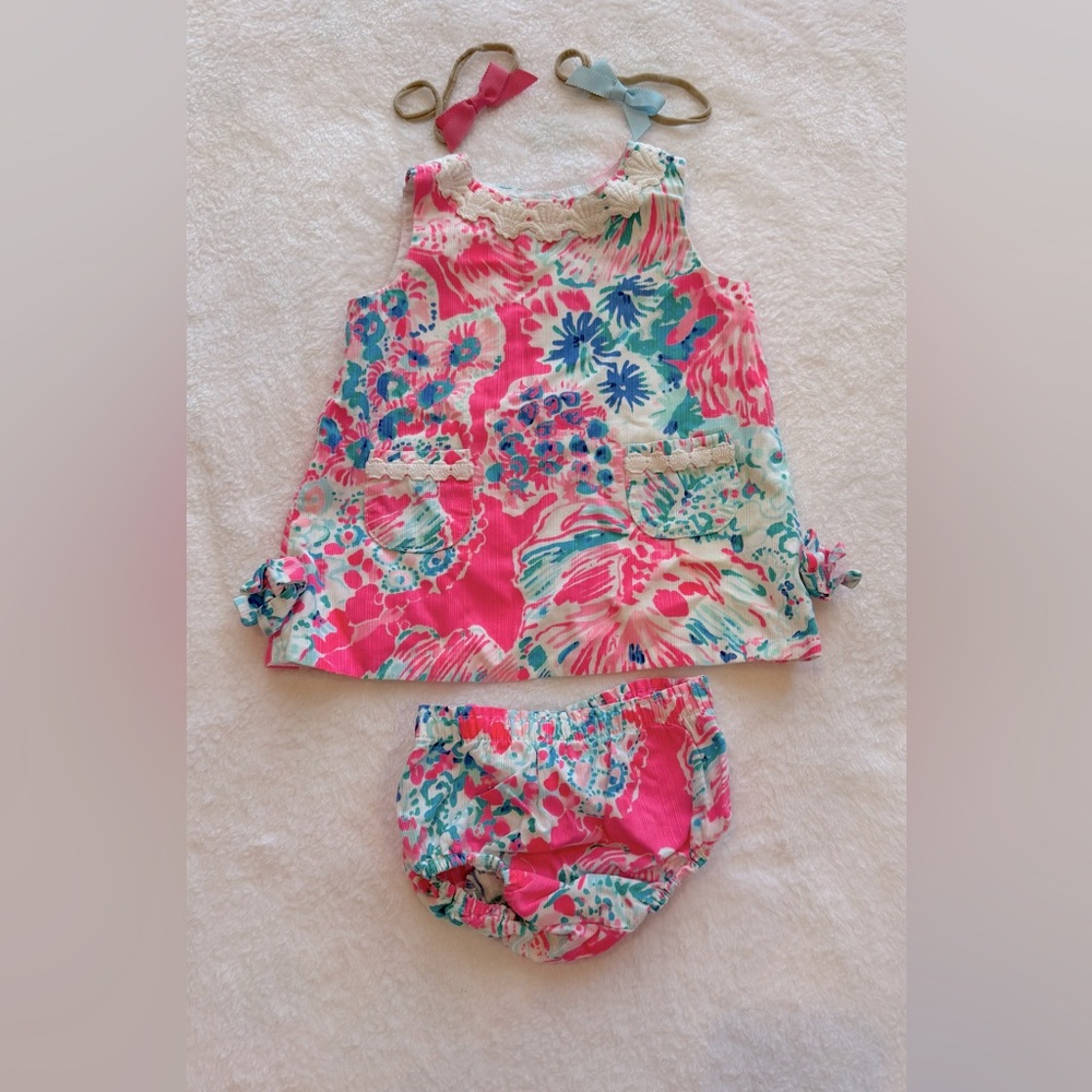 Lilly Pulitzer bright floral dress with bloomers